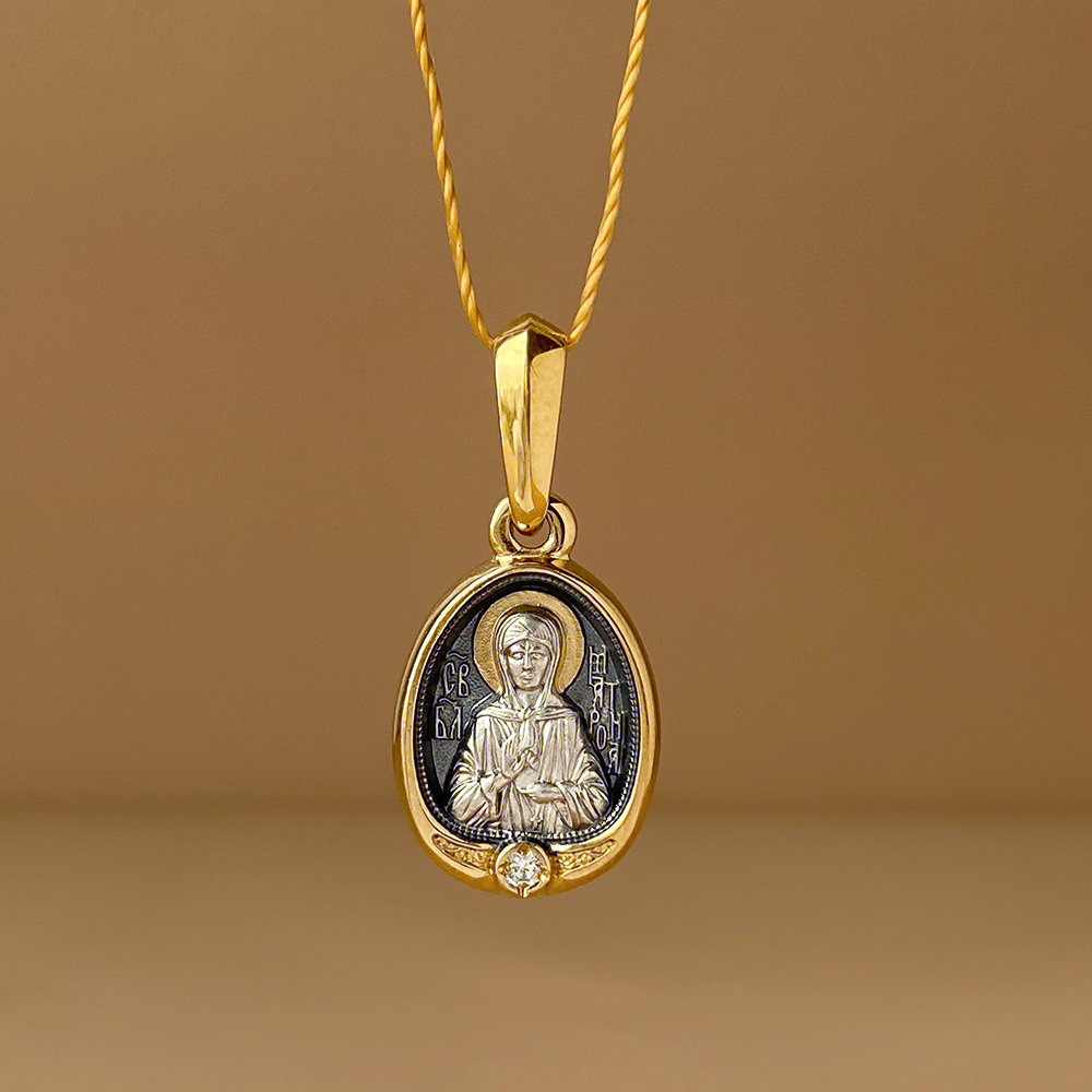 Нательная икона «Святая Матрона Московская» ПД54 серебро/золочение