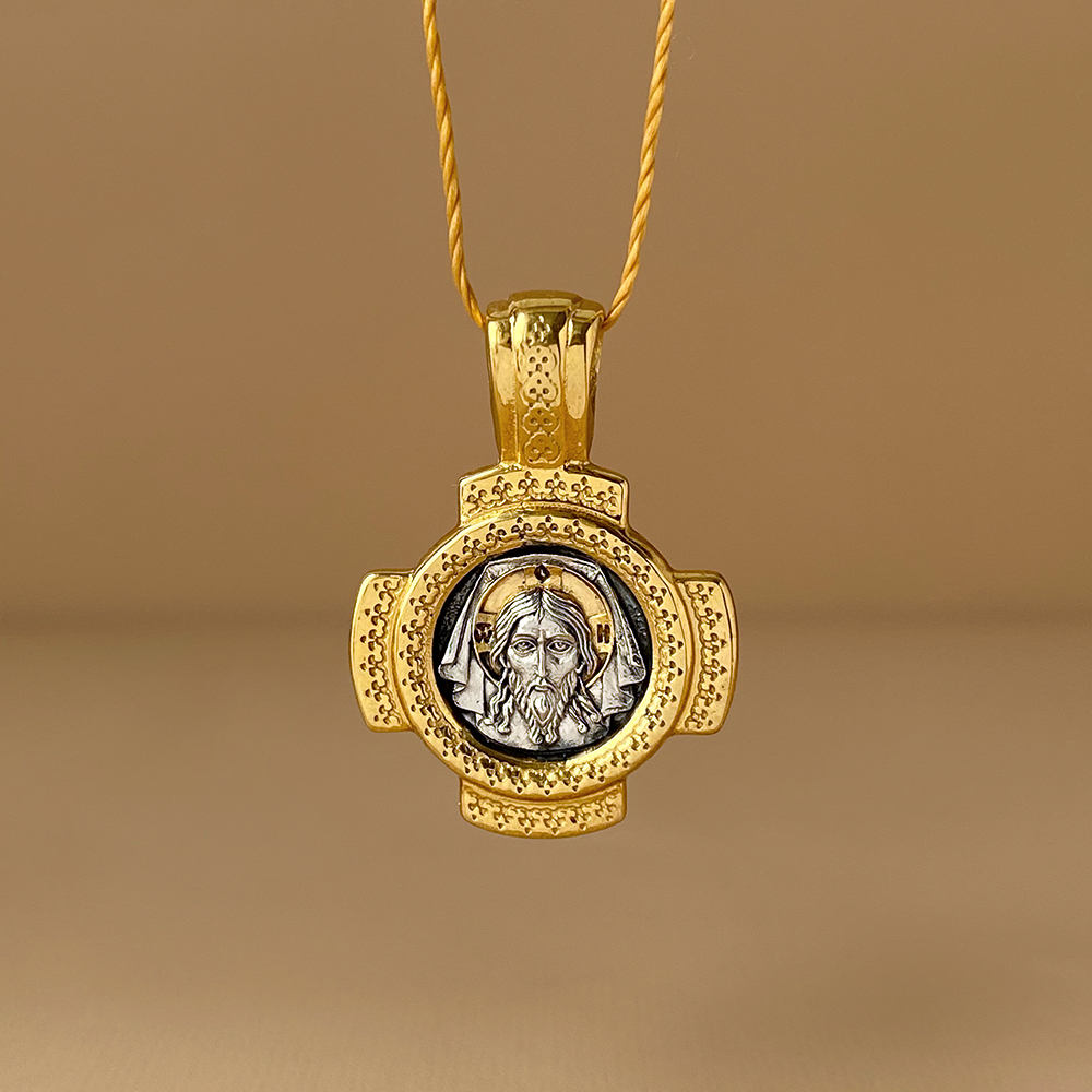 Нательная икона «Спас Нерукотворный. Хризма» ПД02 серебро/золочение