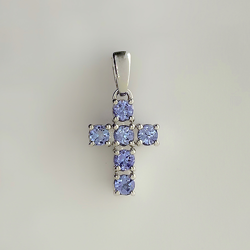 Нательный крестик с танзанитами серебро/родий