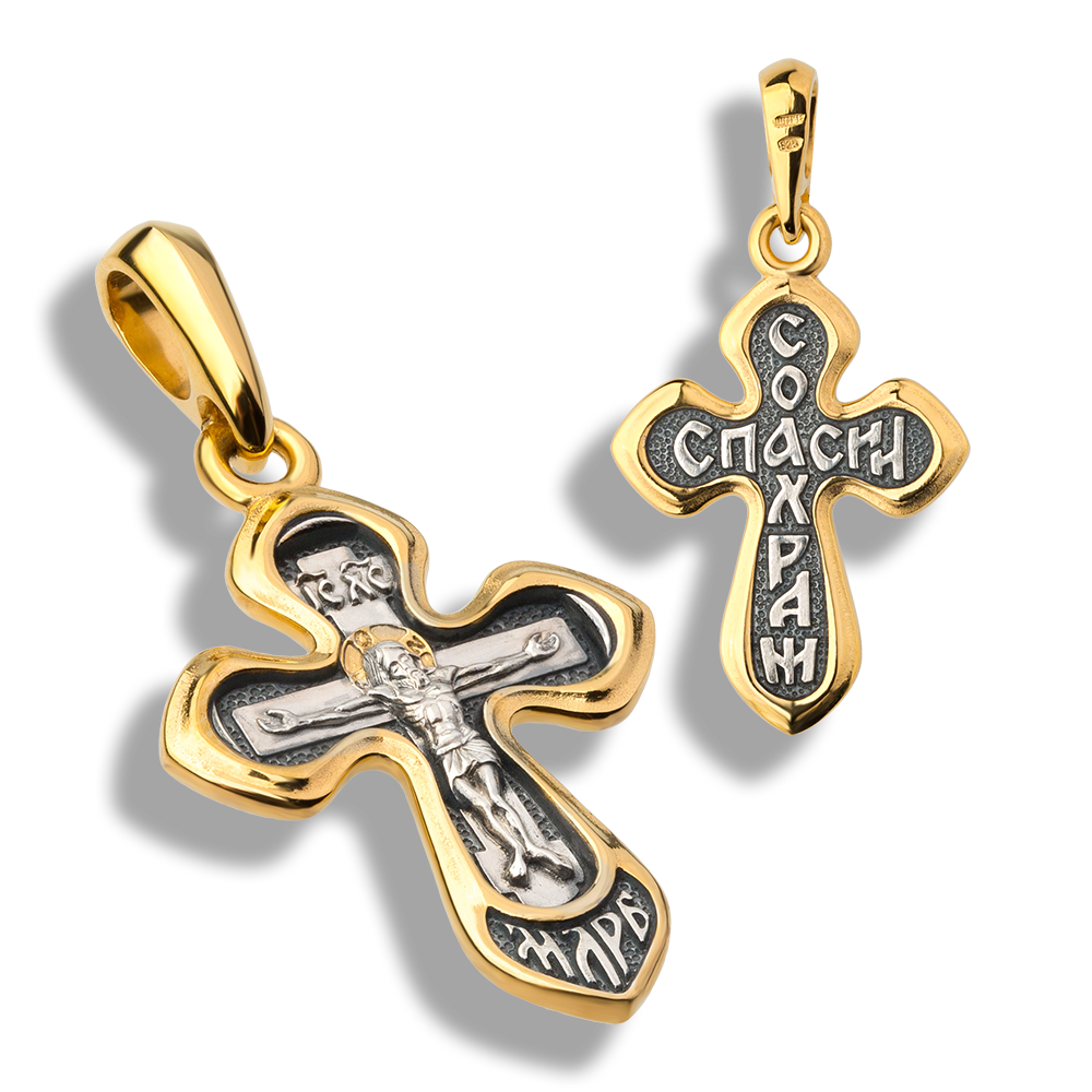 Нательный крестик КР090сз серебро/золочение