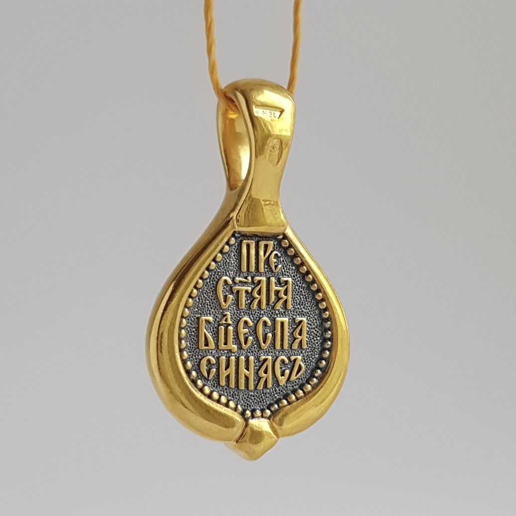 Нательная икона Божьей Матери «Тихвинская» ПД95 серебро/золочение