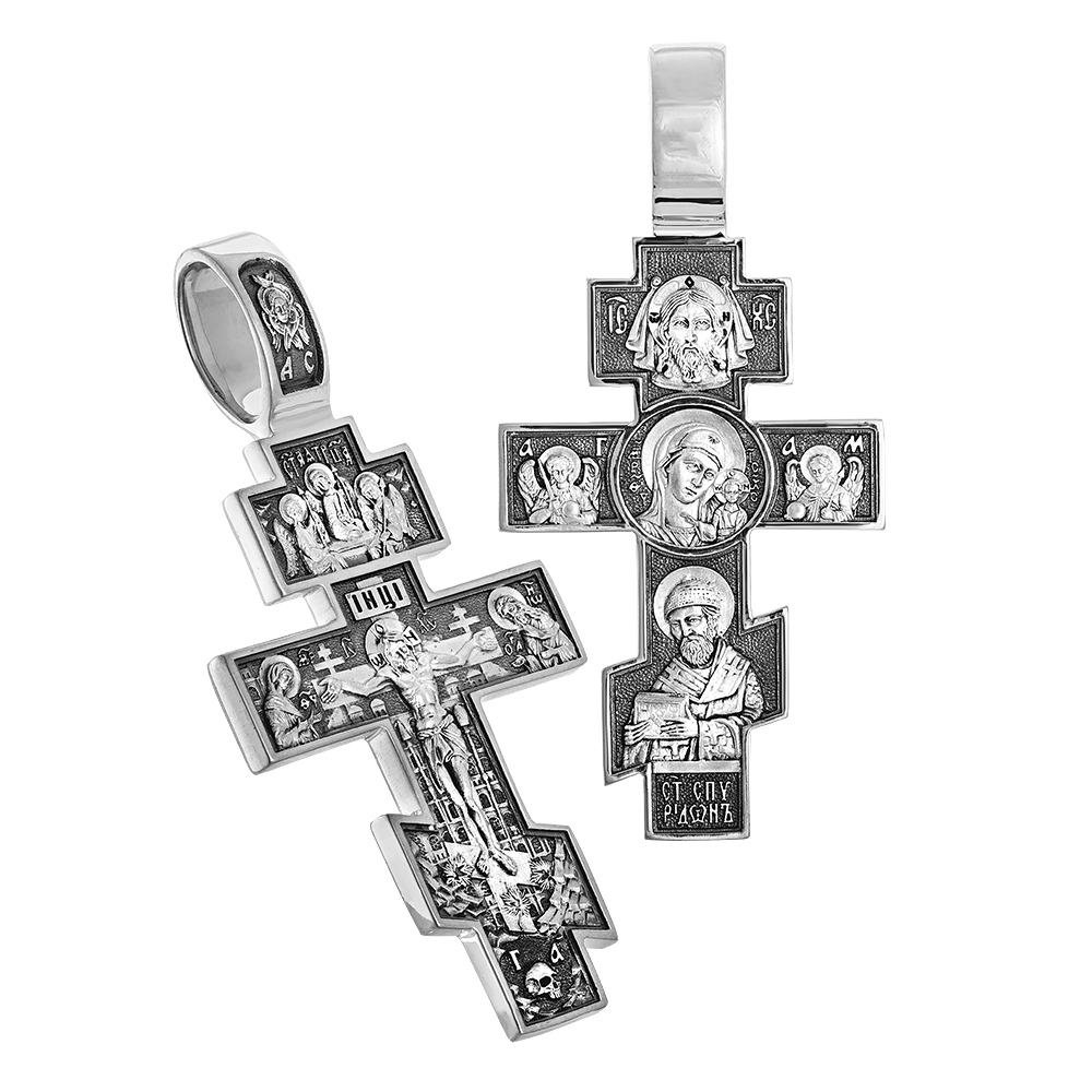 Мужской крест со св. Спиридоном и Казанской иконой серебро