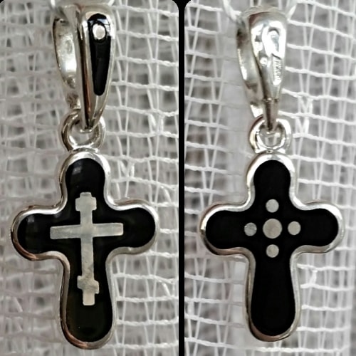 Детский крестик с горячей эмалью «КЭ13» серебро/родий