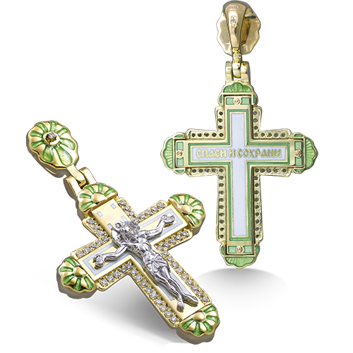 Нательный крест с камнями КРСЭ 115 серебро/золочение