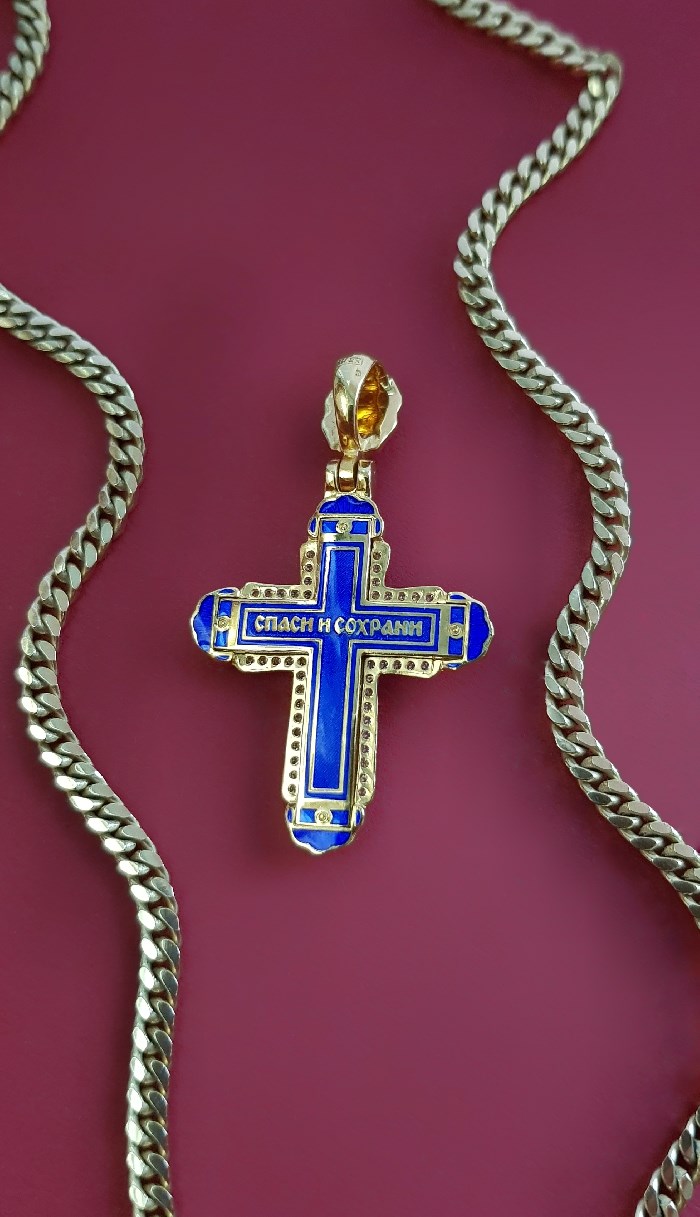 Нательный крест с камнями КРСЭ 115 серебро/золочение