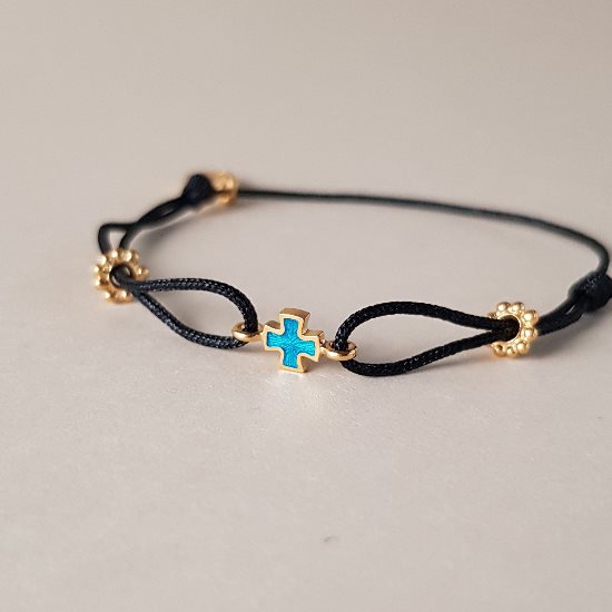 Браслет «крестик» на верёвочке серебро/золото