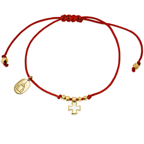 Браслет «крестик-подвеска» на верёвочке серебро/золото