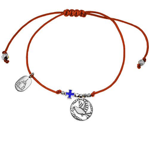 Браслет «крестик и голубка» на веревочке серебро