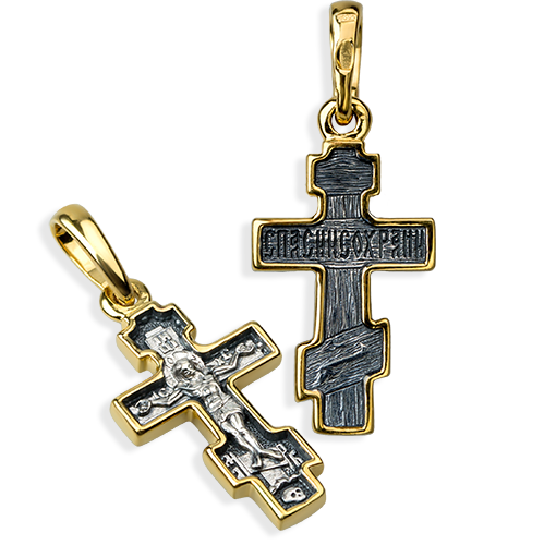 Нательный крестильный крестик «Распятие» серебро/золочение Кр72 сз