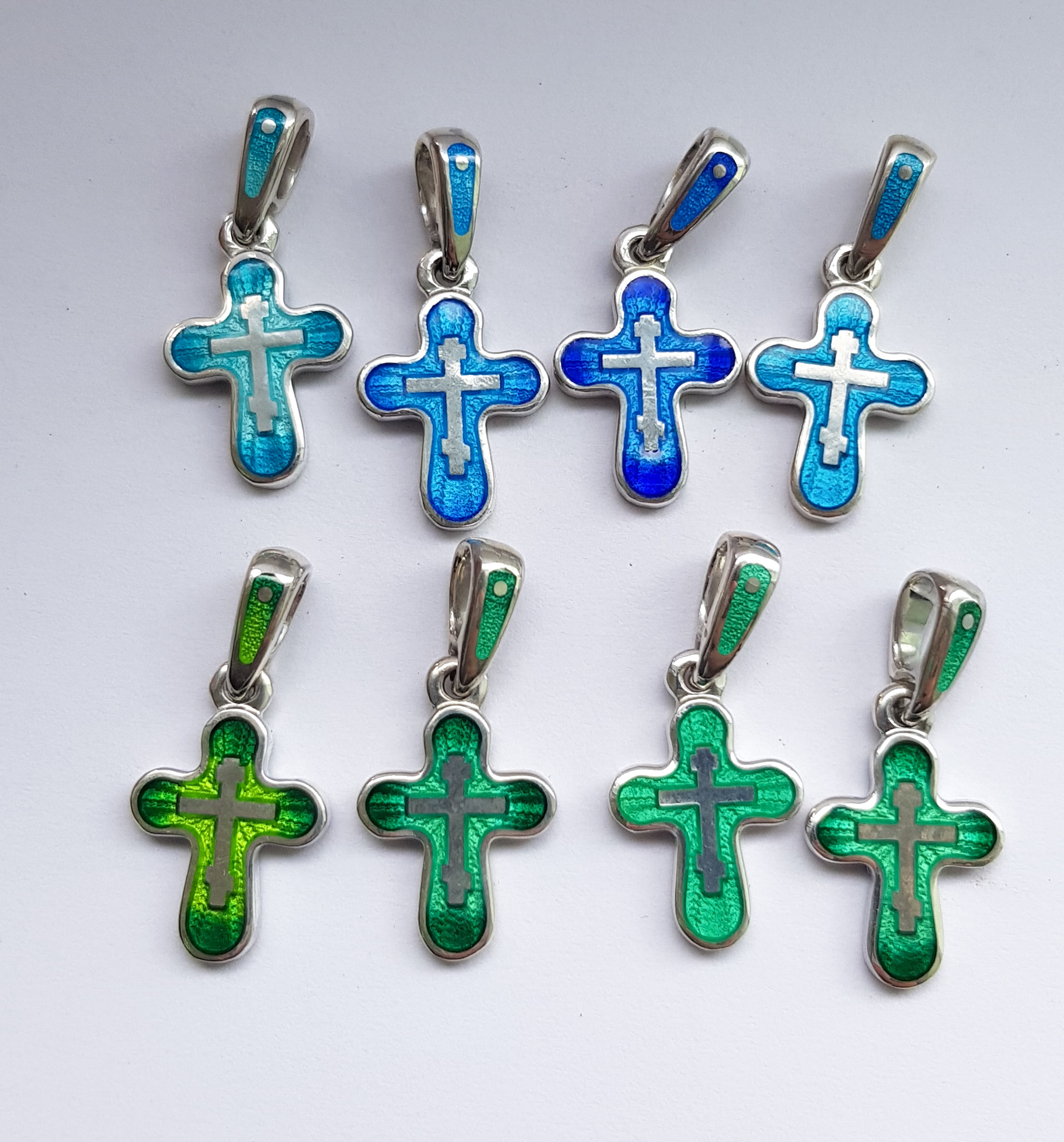 Детский крестик с горячей эмалью «КЭ13» серебро/родий