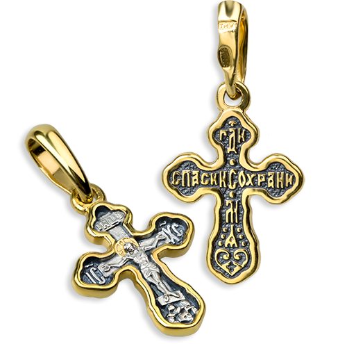 Нательный крестильный крестик «Распятие» серебро/золочение Кр068 сз