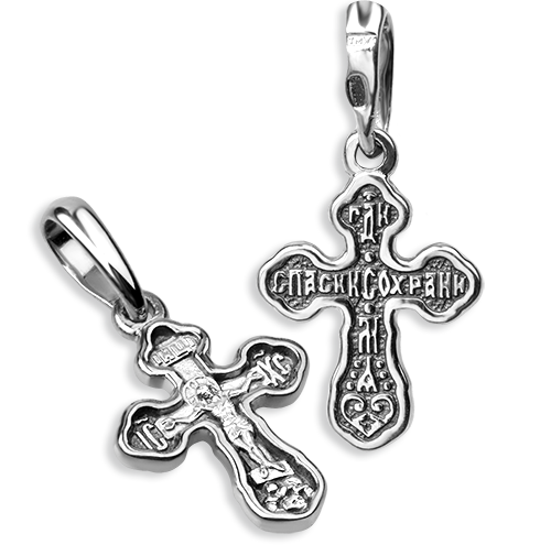 Нательный крестильный крестик «Распятие» серебро Кр068 с