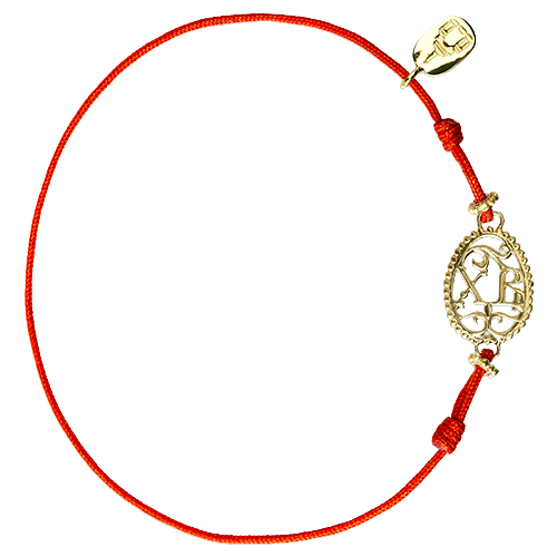 Браслет красная нить «Пасхальное яйцо» серебро/золочение