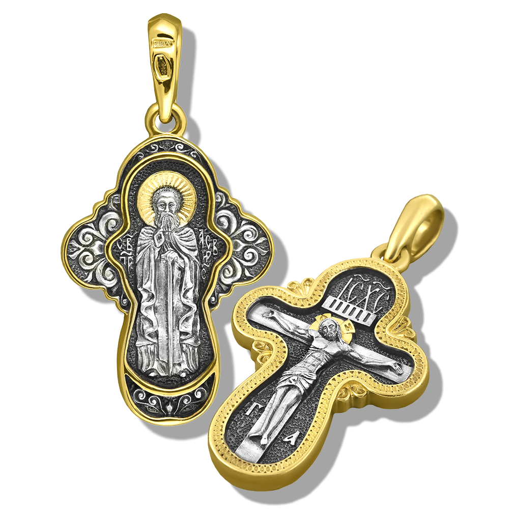 Нательный крест «Александр Свирский» серебро/золото