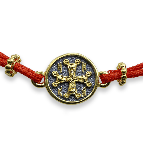 Браслет на веревочке "Крест 1" серебро/позолота