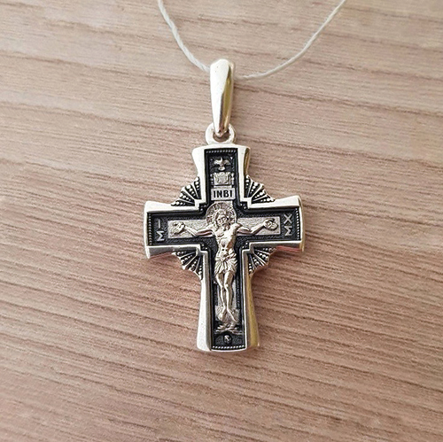 Нательный крест с ангелом хранителем КР077 серебро