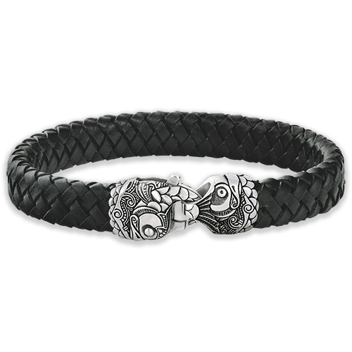 Браслет «Рыба» кожа/серебро