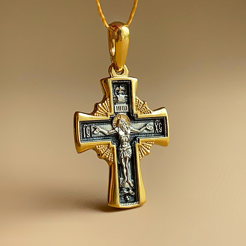 Нательный крест с ангелом хранителем КР077 серебро/золочение