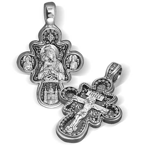 Нательный крест «Почаевская Божья Матерь» серебро