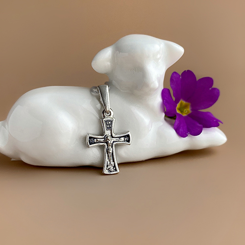Нательный крестильный крестик «Распятие» Кр071 с серебро