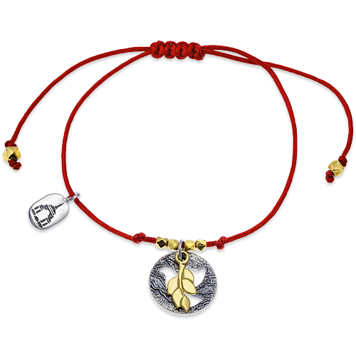 Браслет красная нить «Голубь и веточка» серебро/золото