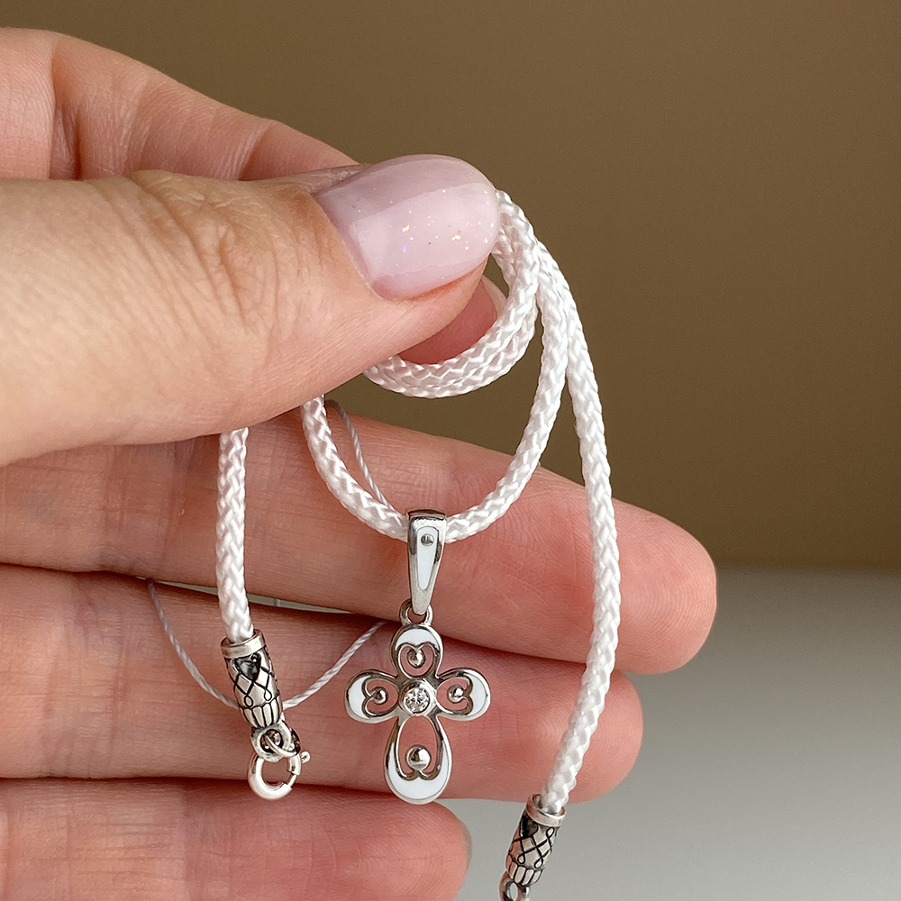 Нательный крестик без распятия белый с горячей эмалью «КЭ25»