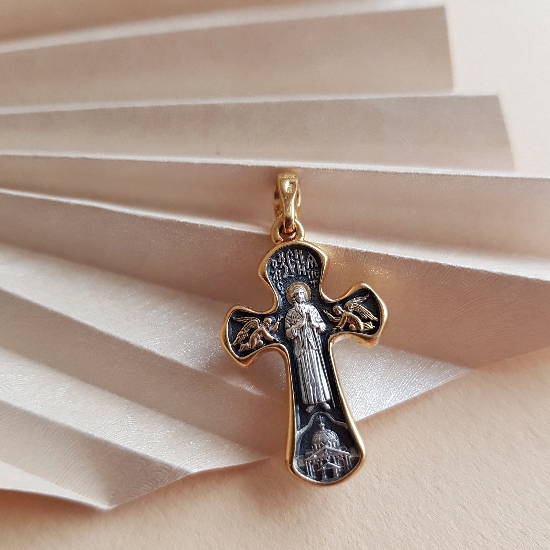 Нательный крест «Святая Блаженная Ксения» серебро/золочение