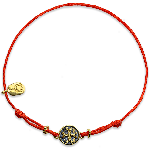 Браслет на веревочке "Крест 1" серебро/позолота