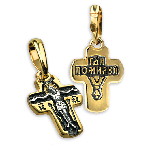 Детский крестик для крещения младенцев «КР056» серебро/золочение