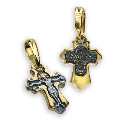 Детский крестик для крещения младенцев «КР055» серебро/золочение