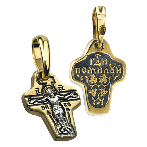 Детский крестик для крещения младенцев «КР 057 сз» серебро/золочение