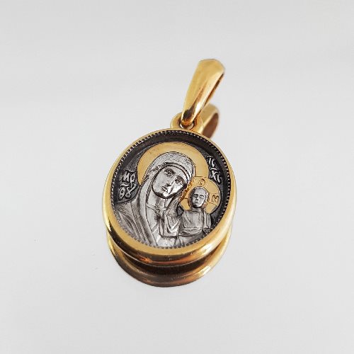 Нательная икона Божьей Матери «Казанская» ПД28 серебро/золочение