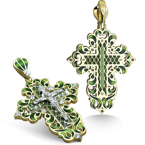 Нательный крест с камнями КРЭ 109 серебро/золочение