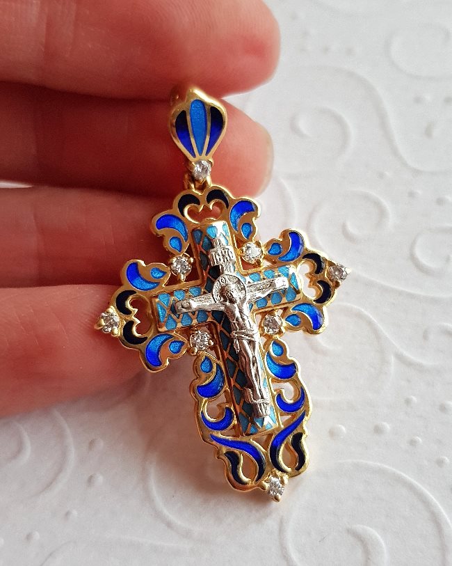 Нательный крест с камнями КРЭ 109 серебро/золочение