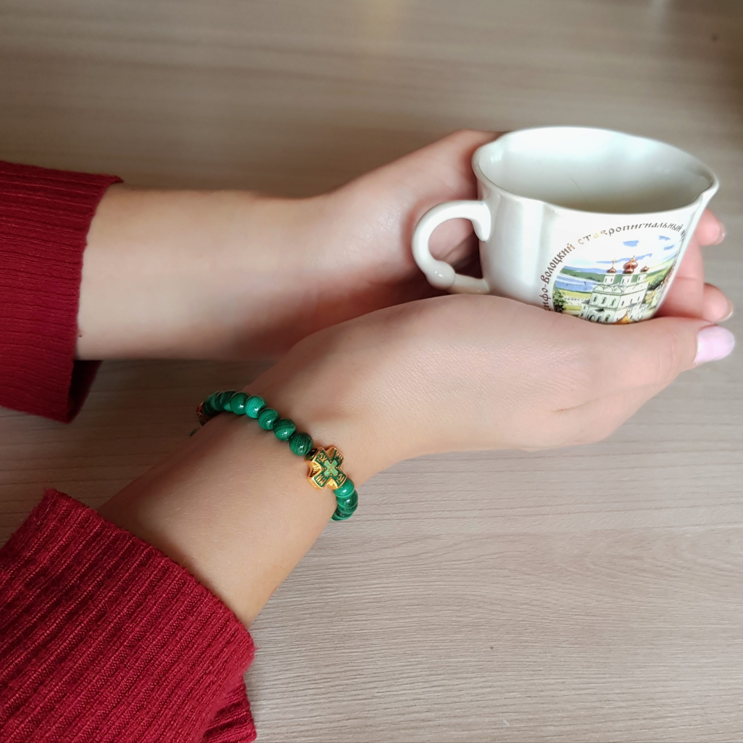 Православный браслет-чётки «Малахит» с эмалью