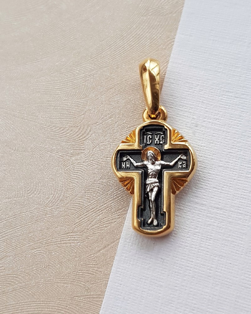 Детский крестик «Господь Еммануил» серебро/золочение