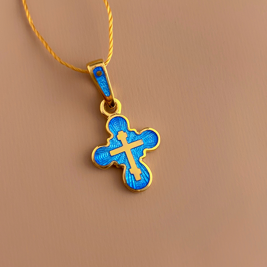Детский крестик эмаль гильоше «КРЭ23 сз» синяя гамма серебро/золочение