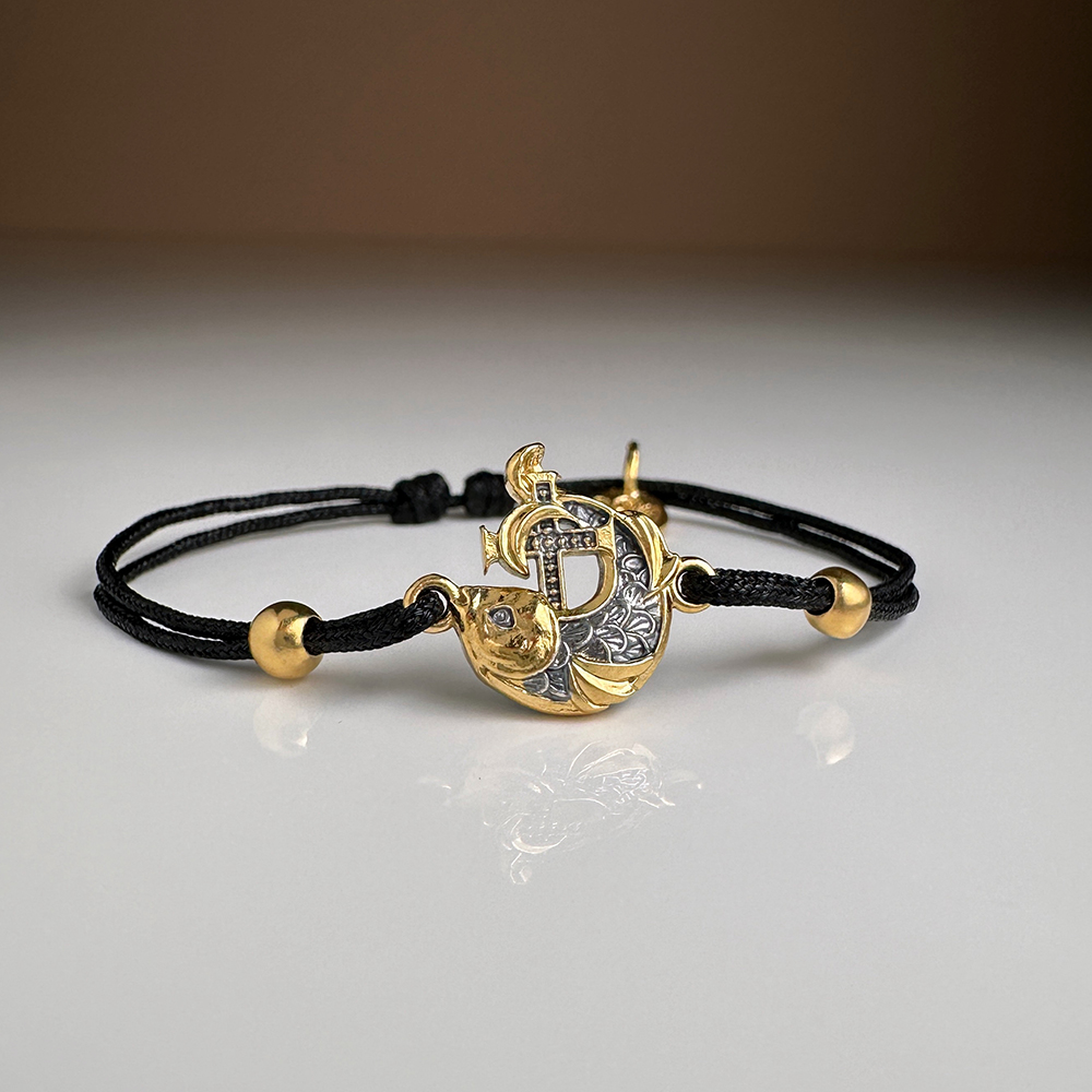 Браслет на нити «Рыбка» серебро/позолота