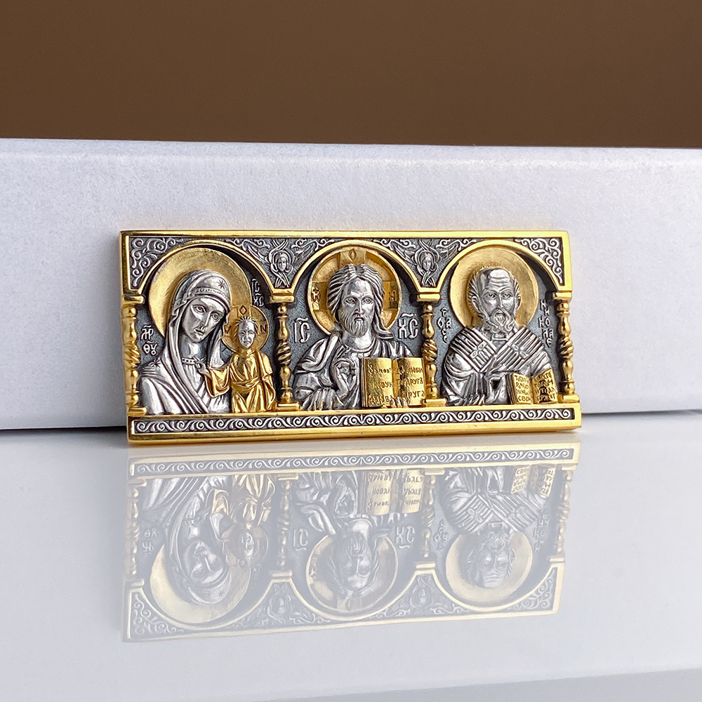 Дорожная икона со Св. Николаем Чудотворцем серебро/золочение