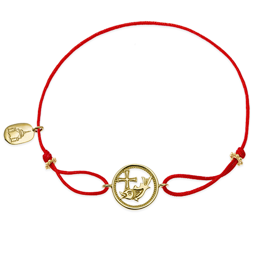Браслет «Рыба с крестом» на верёвочке с позолотой