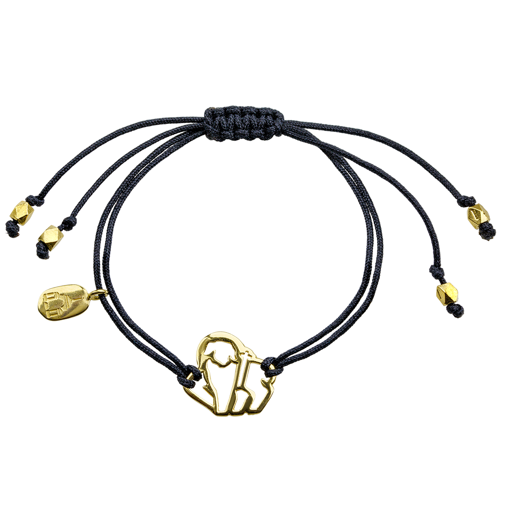 Браслет черная нить «Агнец» серебро с позолотой