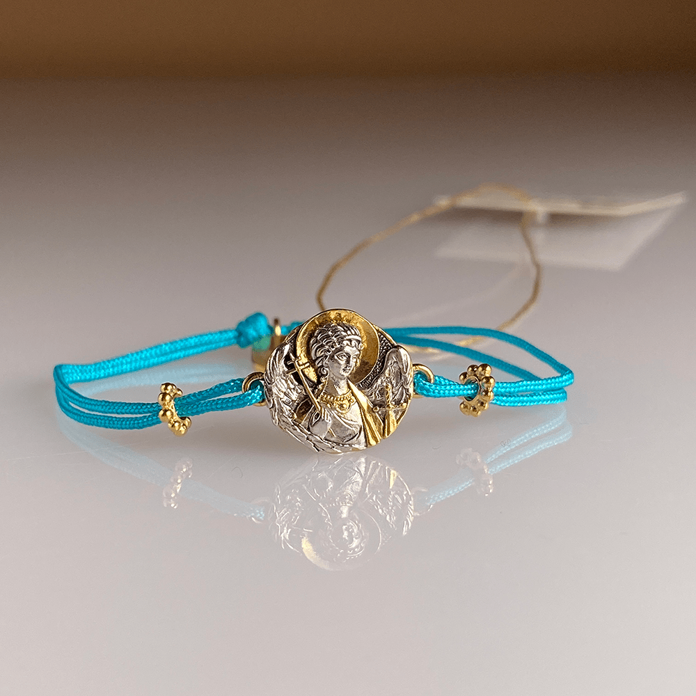 Браслет красная нить «Ангел» серебро/золото