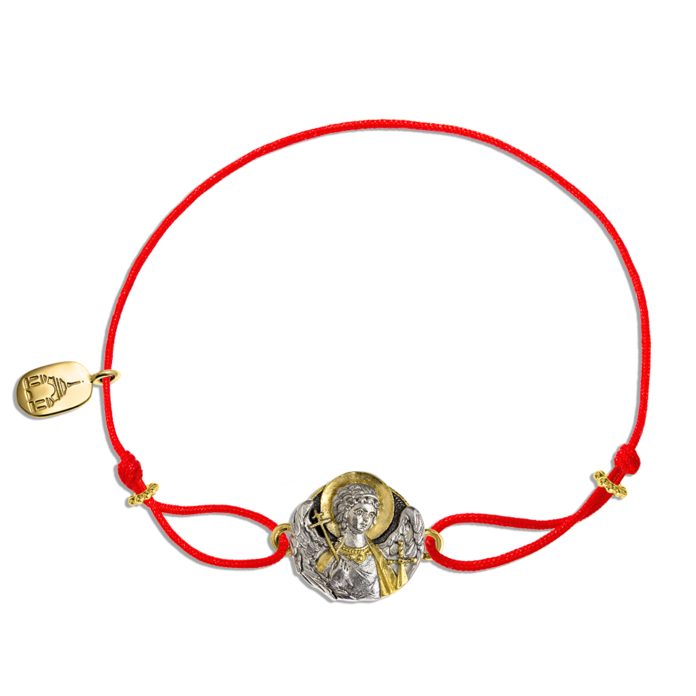 Браслет красная нить «Ангел» серебро/золото