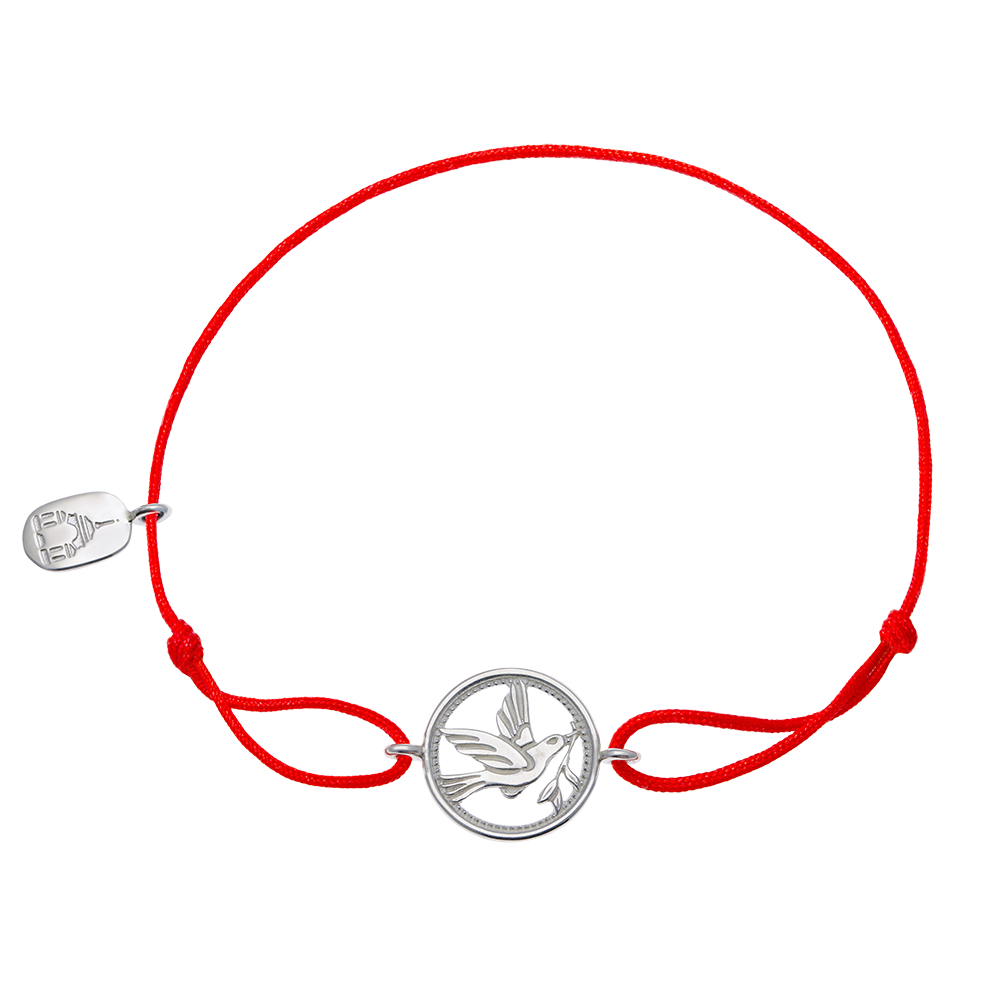 Браслет красная нить «Голубь с веточкой в клюве» серебро