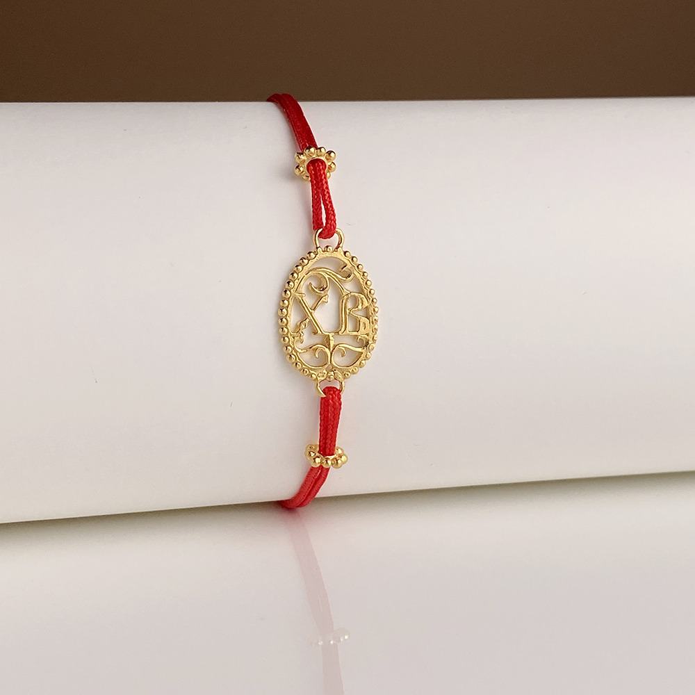 Браслет красная нить «Пасхальное яйцо» серебро/золочение