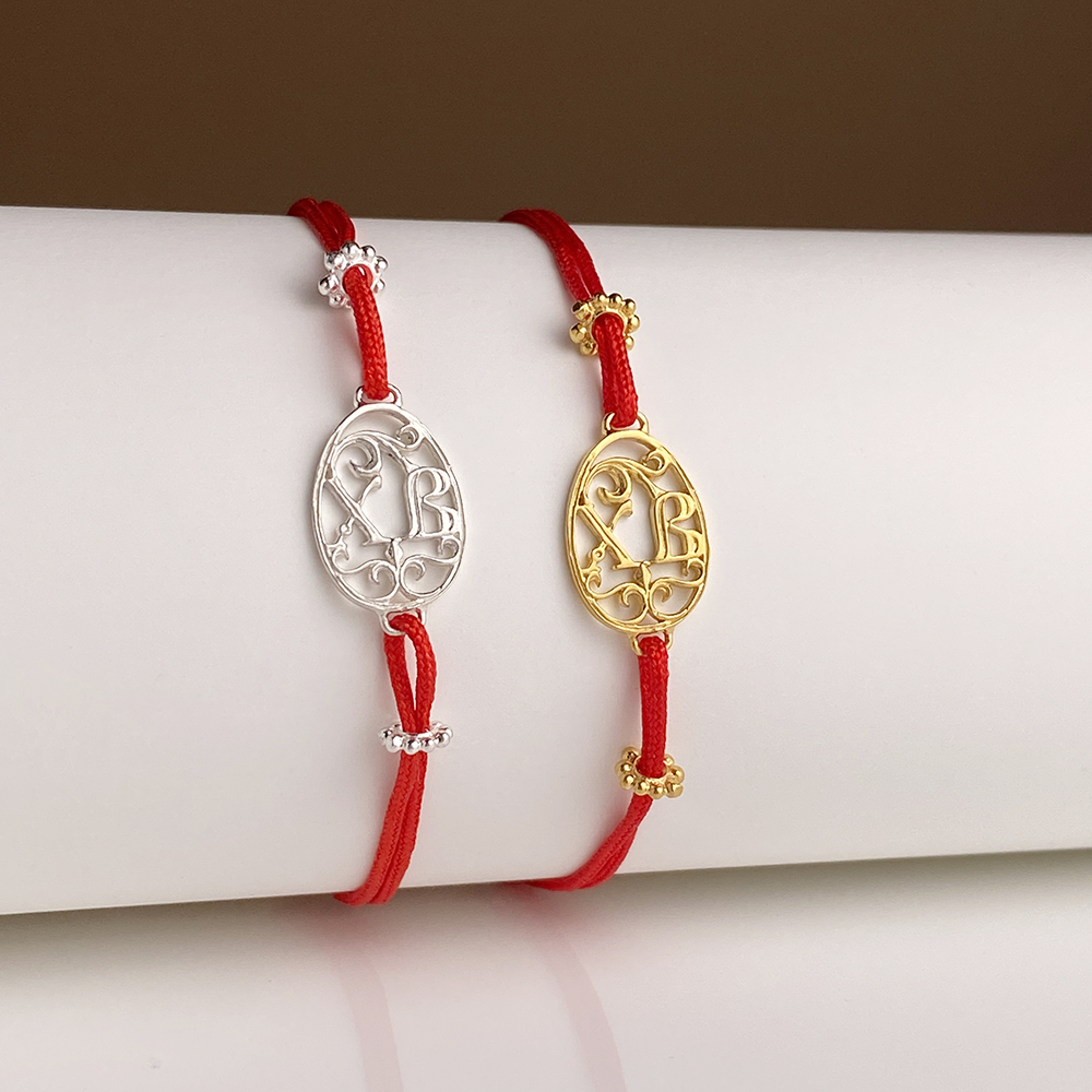 Браслет красная нить «Пасхальное яйцо» серебро/золочение