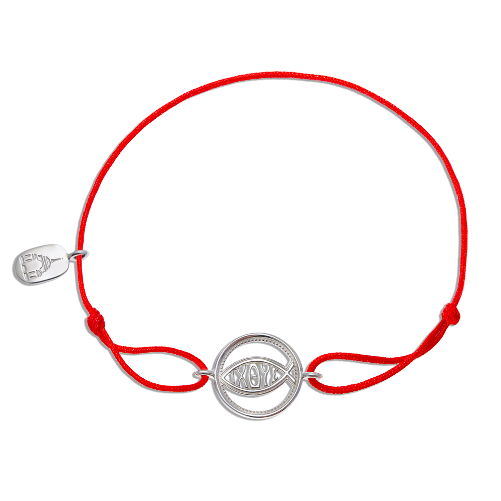 Браслет красная нить «Рыба ИХТИС» серебро