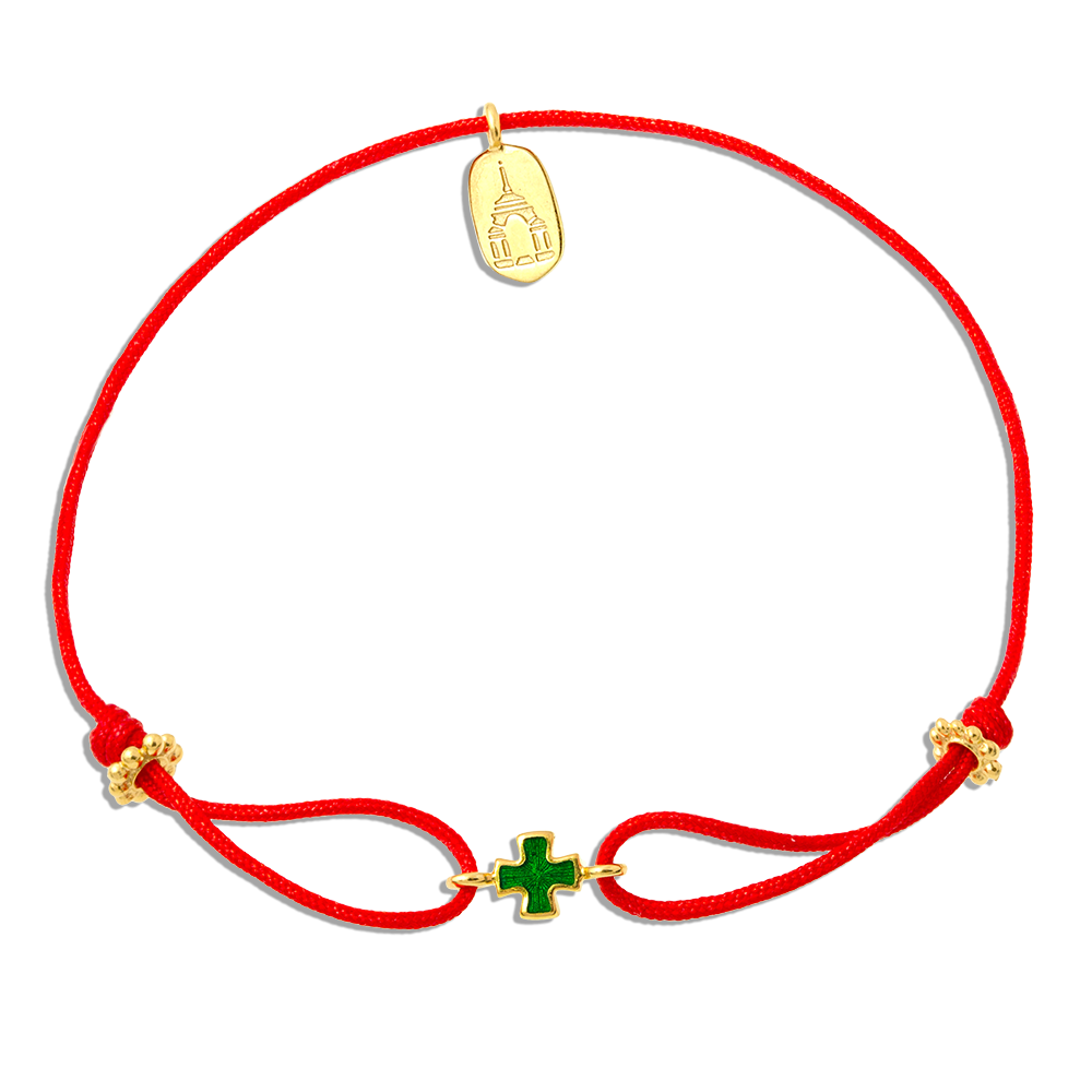 Браслет «крестик» на верёвочке серебро/золото