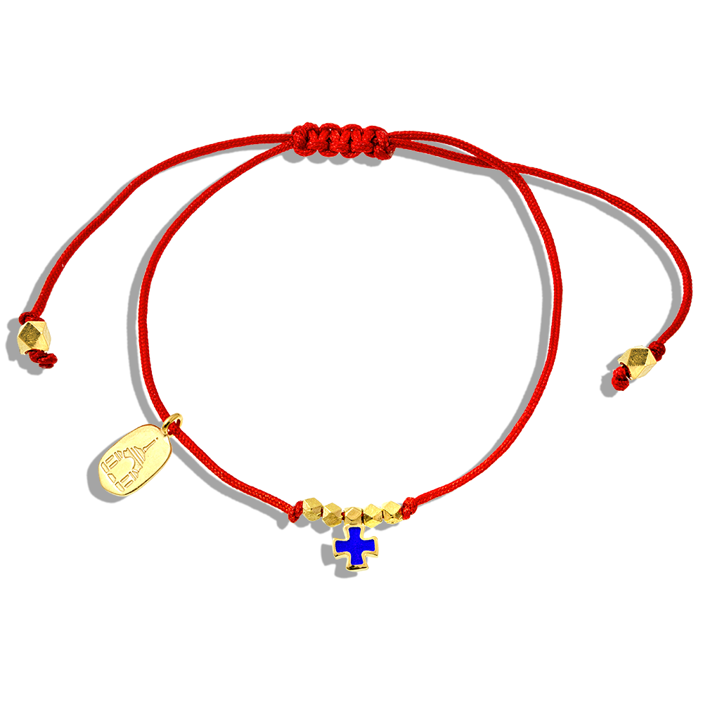 Браслет «крестик-подвеска» на верёвочке серебро/золото