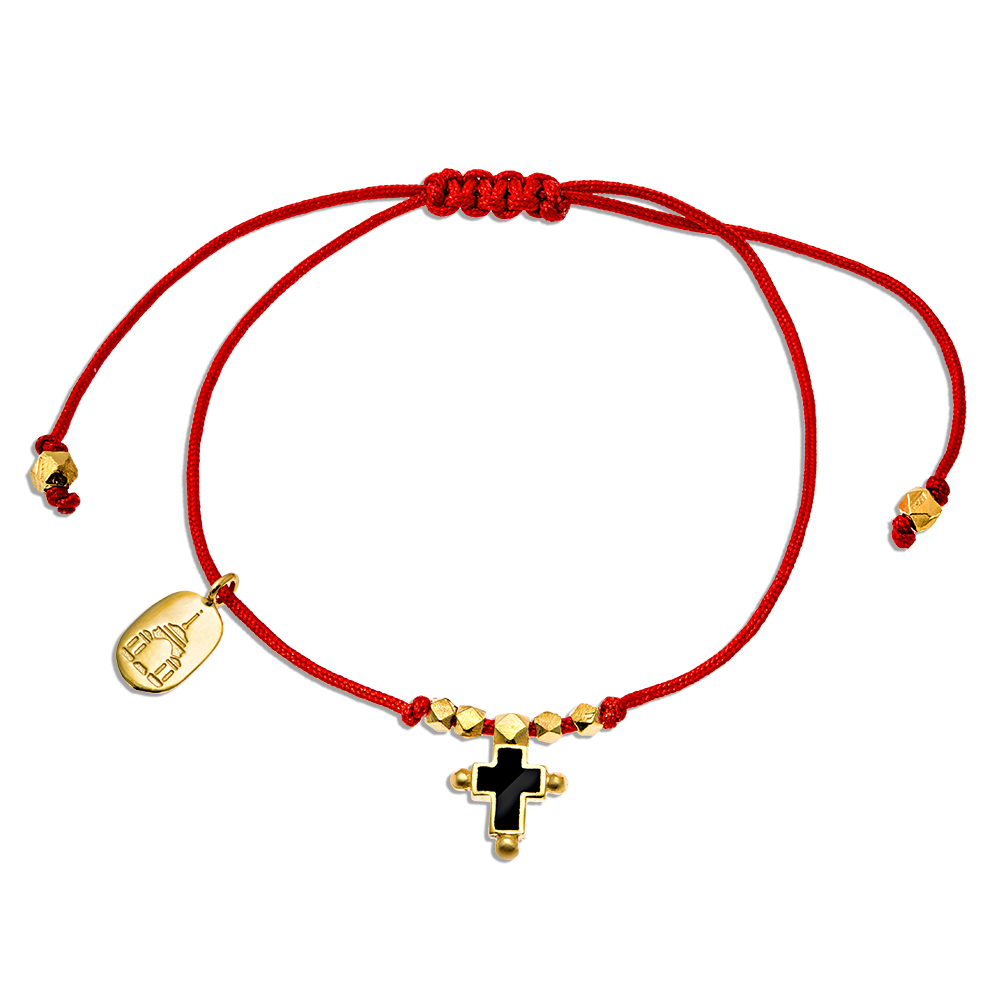 Браслет «крестик-подвеска»2 на верёвочке серебро/золото